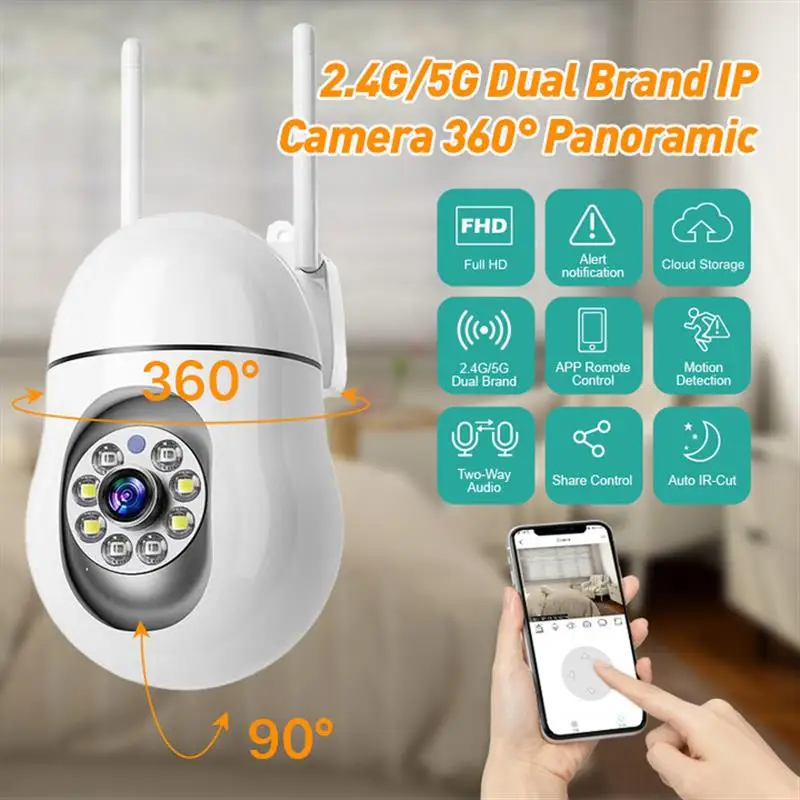

Home Security Camera 1080p HD Wifi 5G Dual Band 360 Degree IP Camera Wireless Night Vision Surveillance Cam Motion Detection
