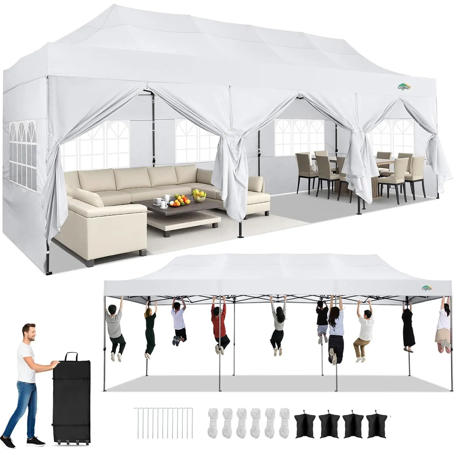 

10x30 Pop Up Canopy 8 Sidewalls Waterproof Windproof Stakes Bag Party Outdoor, Customized