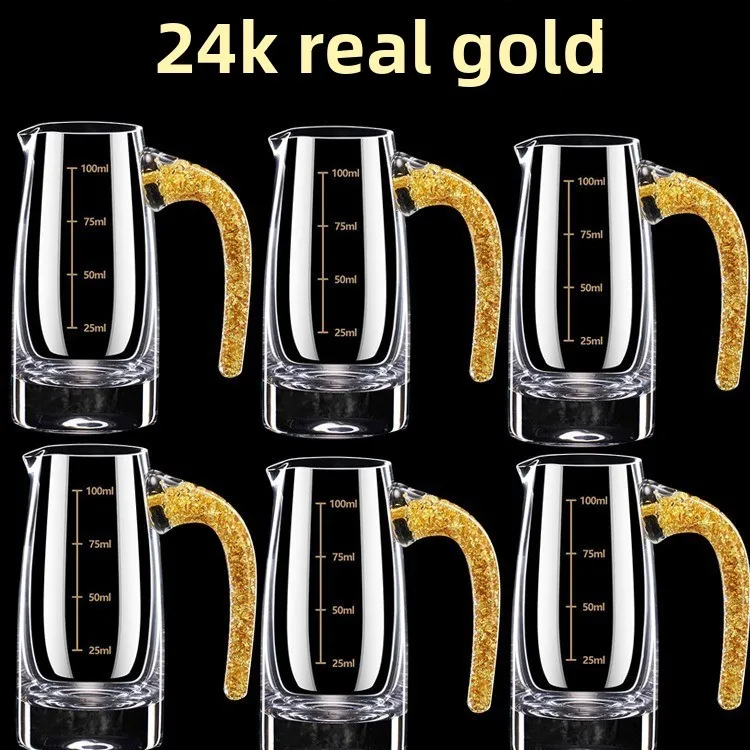 gold foil Baijiu cup wine dispenser set Household small wine glass One-shot glass Chinese wine set with graduated cup holder
