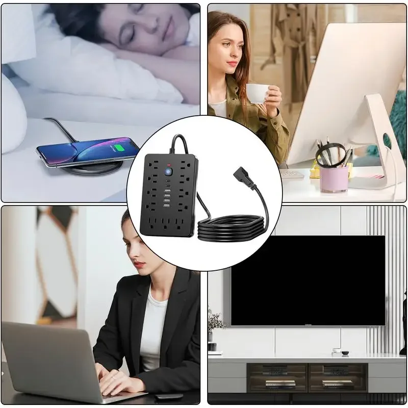17-in-1 Plug Outlet Extender Power Strip with USB port Switched Socket 11 Outlets 4 USB 2 Type-c Multiple Ports Security Protect