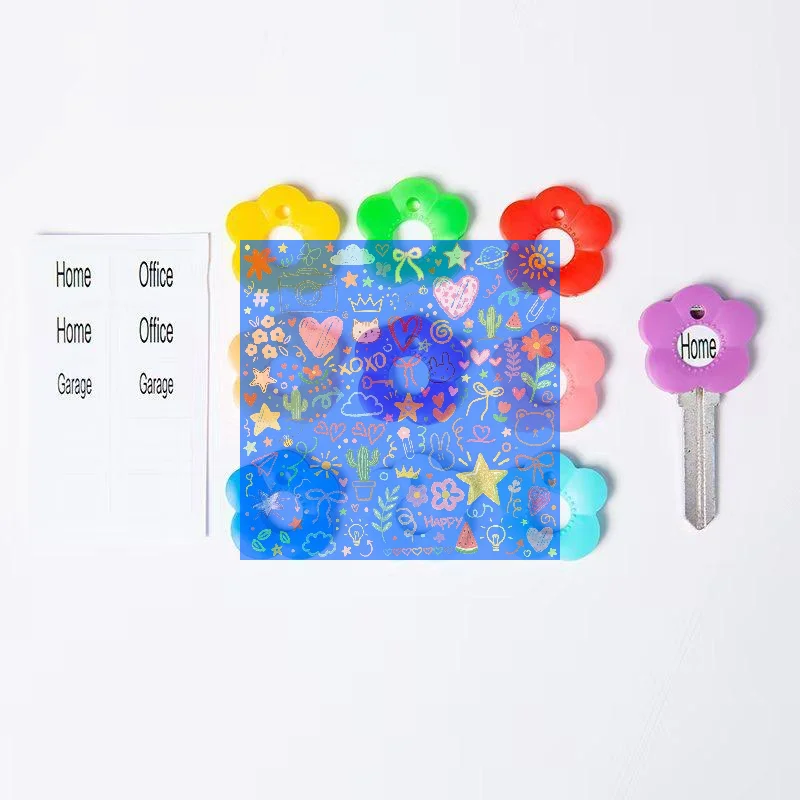 10Pcs Flower-Shaped Silicone Keycap Durable Key Protection Covers Easy-To-Install Keychain Organizer Random Color