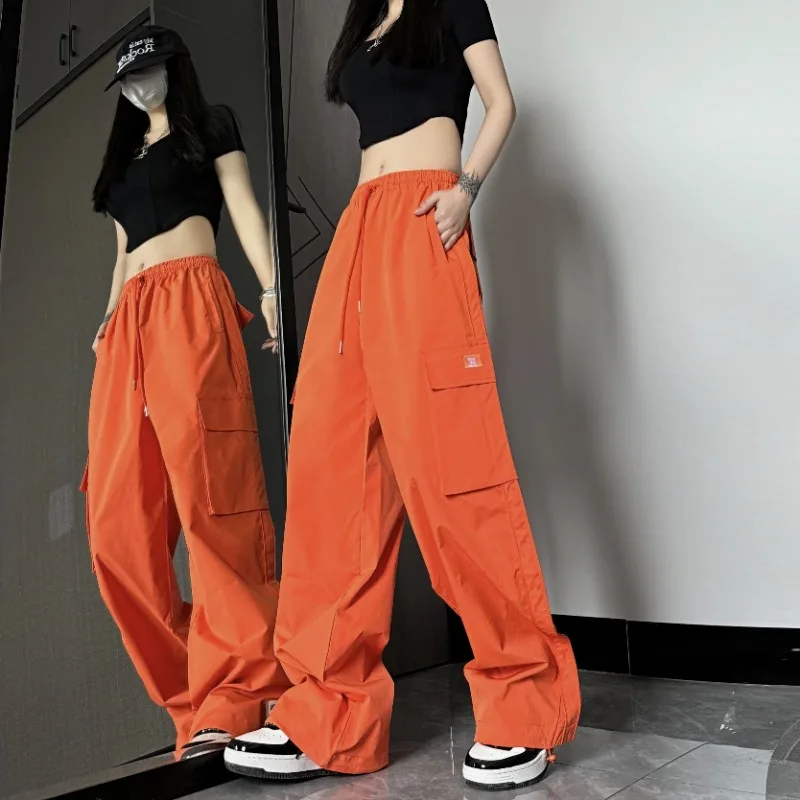 Cargo Pants Women Summer New Loose Hip Hop Straight Leg Full Length Solid Color Casual High Street Versatile Trousers Female