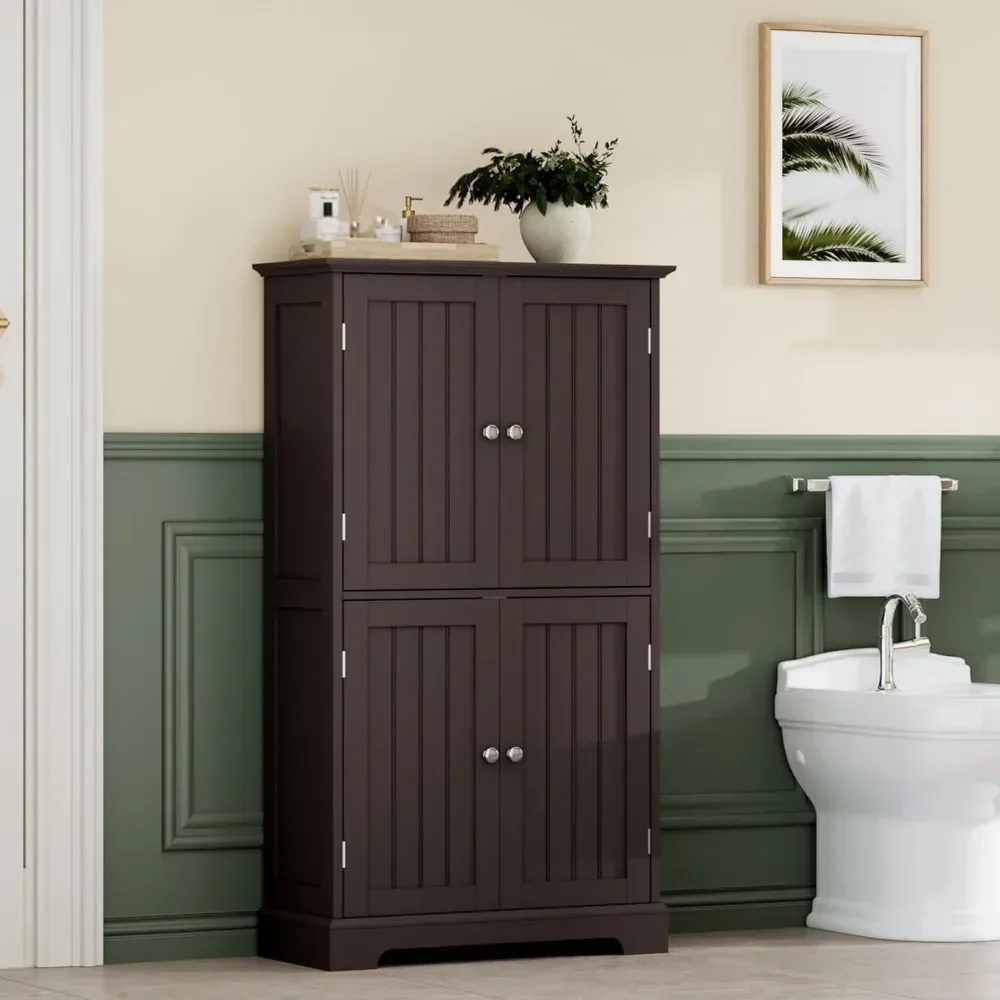 

Хит продаж: Современный шкаф для хранения в ванной комнате с 4 дверцами, регулируемыми полками, отдельно стоящий шкаф для гостиной и кухни