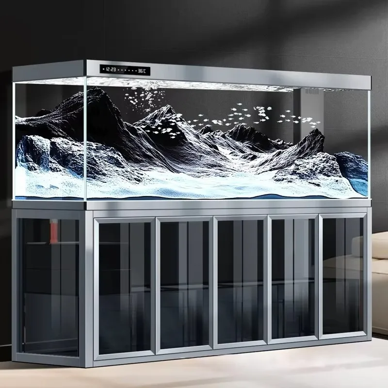 Rectangle Ultra Clear Glass Aquarium Tank Built-in Filter Pump System Eco-Friendly Design for Living Dining