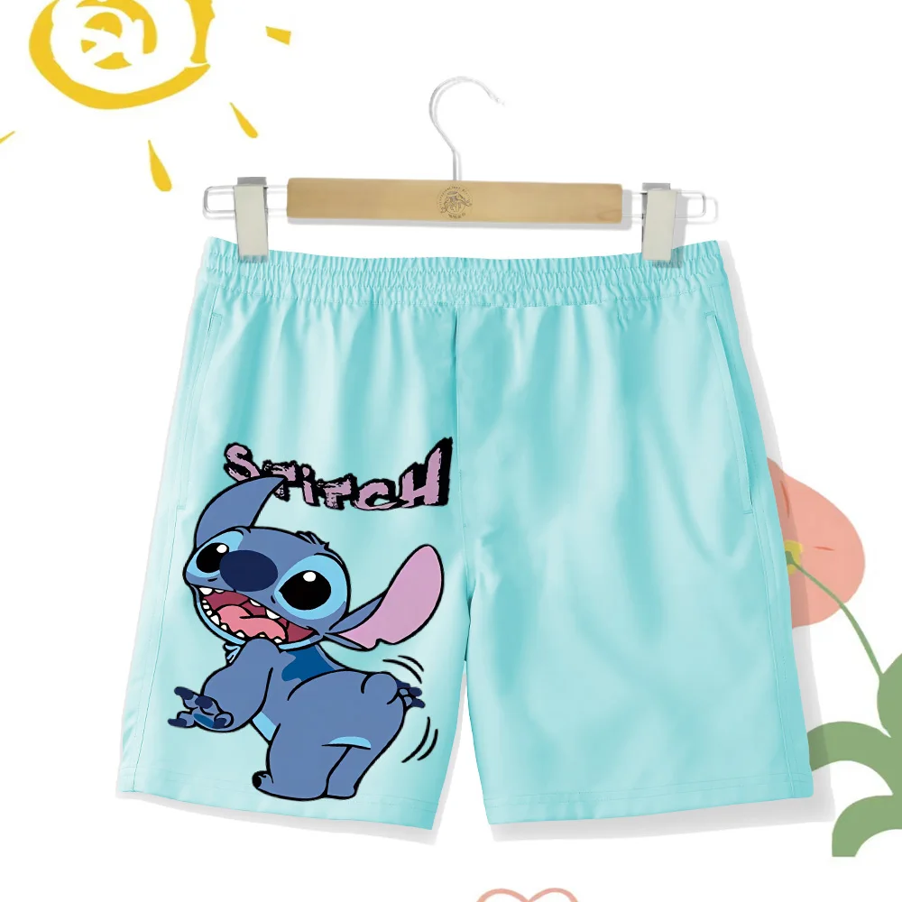 Children's Cartoon Printed Stitch Shorts, Beach Pants, Outdoor Vacation Clothing, Boys and Girls, Multiple Colors, High Quality