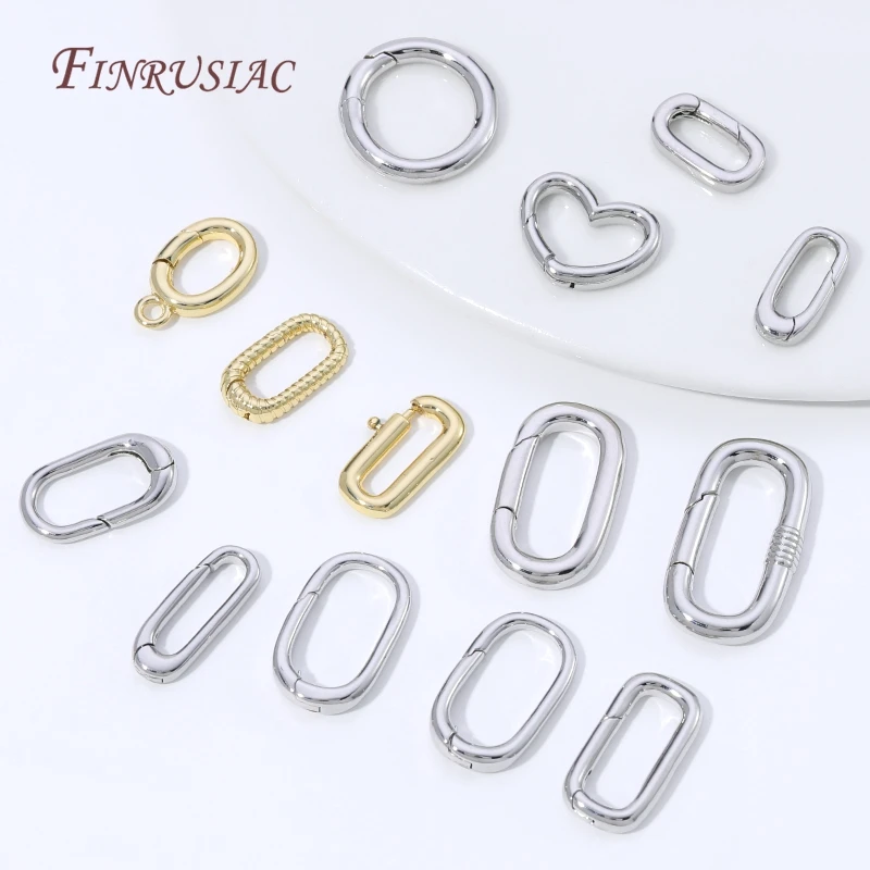 18K Gold Plated Oval Spring Ring Clasps Paperclip Carabiner Clasp For Jewelry Making DIY Bracelet Necklace Connectors Findings