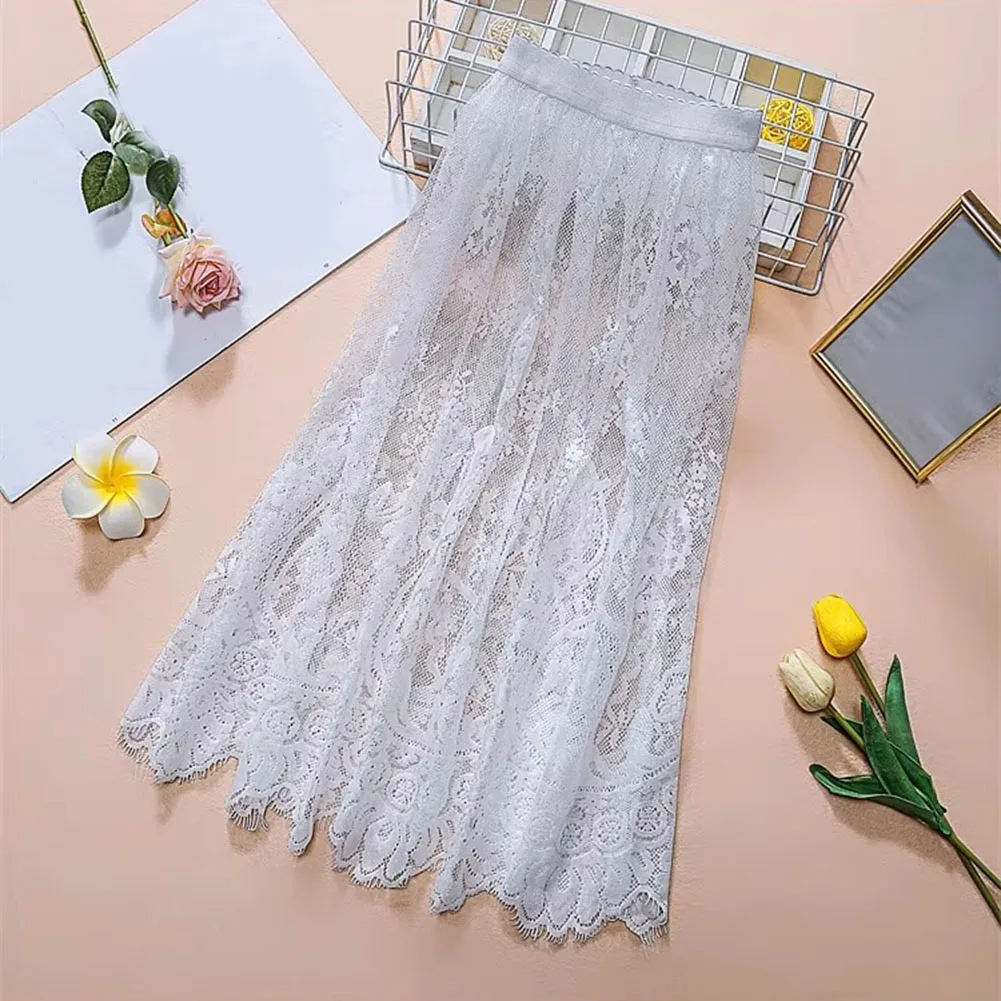 Solid Color High Waisted Lace Long Skirt for Ladies Casual Fashion Style Suitable for Spring Summer Autumn Winter