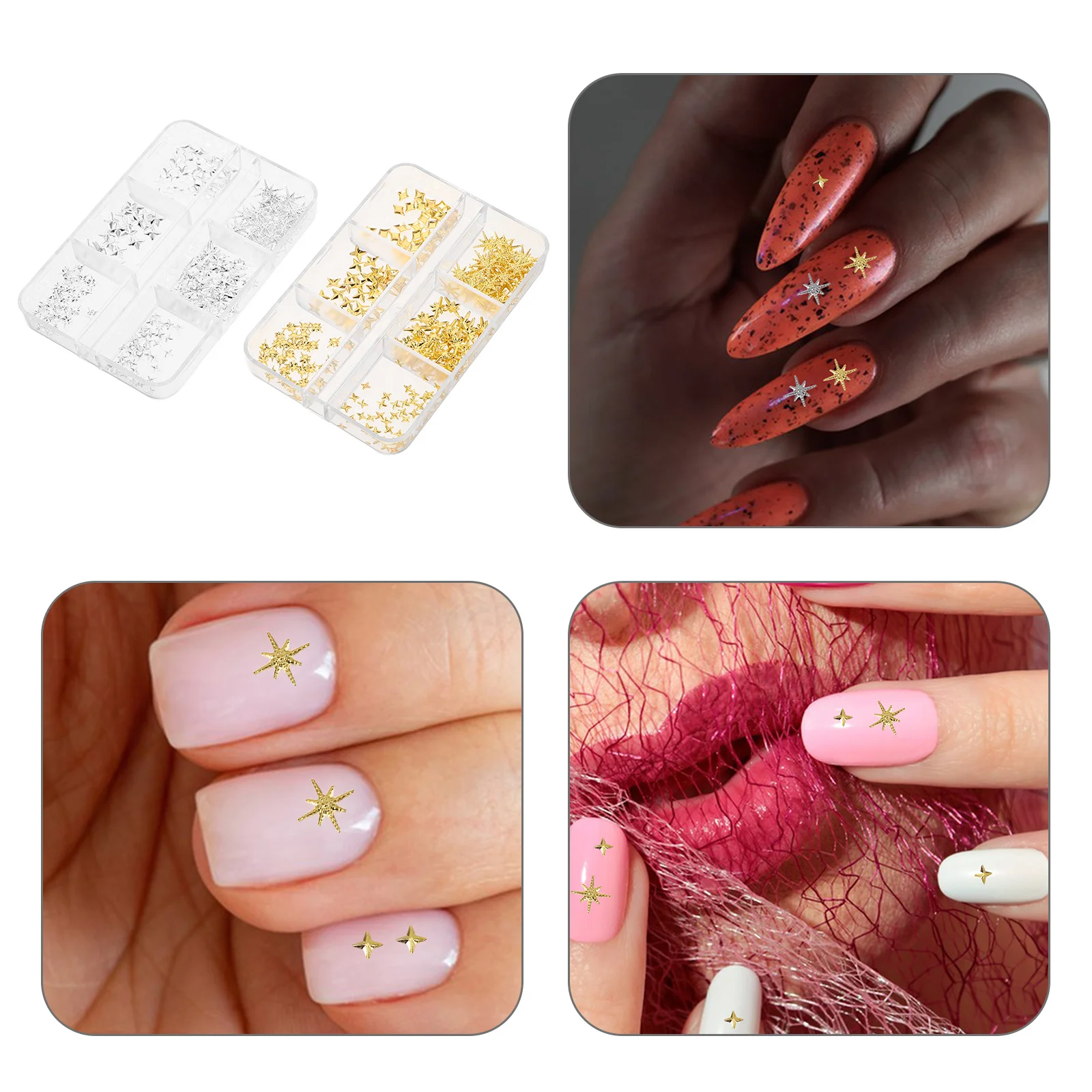 

2 Boxes 3D Star Nail Charms Metal Studs Golden Silver Mini Manicure Decorations for Women DIY Nail Art Supplies Small Charm