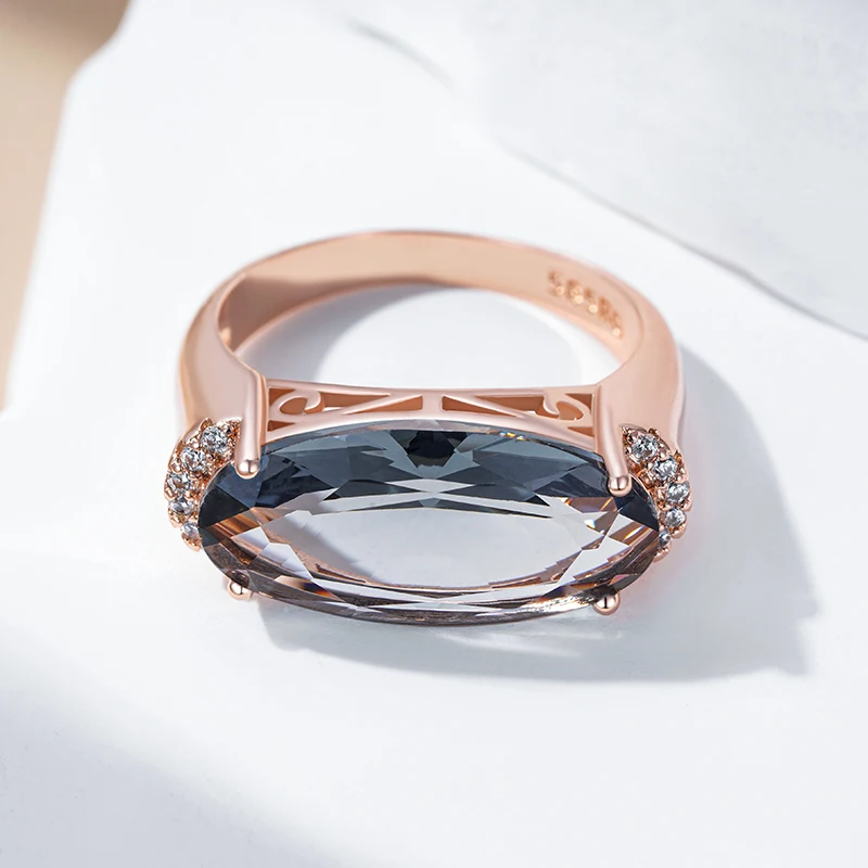 Kinel Hot Grey Big Oval Wedding Rings For Women Trend 585 Rose Gold Color With Natural Zircon High Quality Daily Fine Jewelry