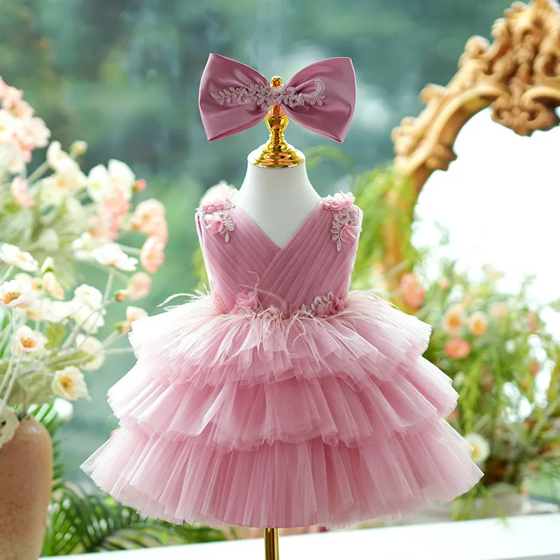 

2025 New Girls High End Evening Princess Ball Gown Chidlren Cute Birthday Wedding Party Dress y1574