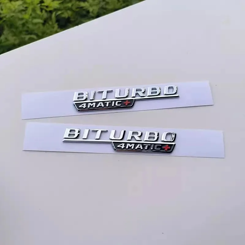 2pcs Car Letters Fender Trim Badge BITURBO 4MATIC Plus Emblem Sticker For Mercedes AMG C43 E43 GLE43 GLC43 W205 W213 Accessories