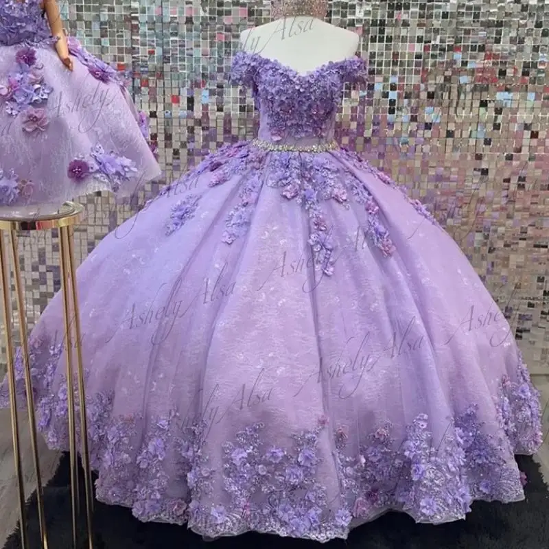 Vestidos de fiesta de cumpleaños para niña, elegantes y personalizados, con hombros descubiertos, flor 3D, vestido de baile para mujer, ocasión de graduación, quinceañera 15