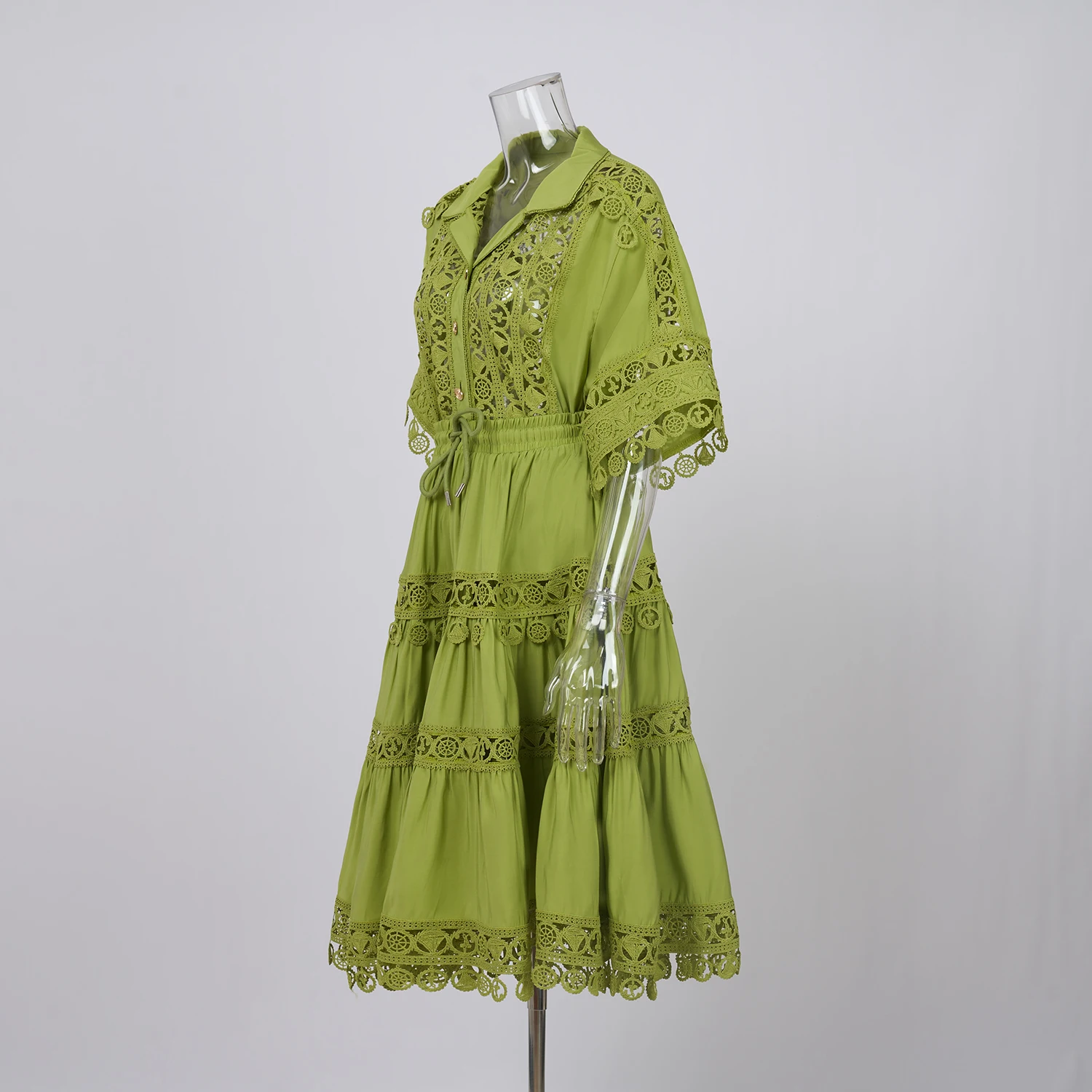 

Ele Lace Hollow out Trim irt And A-Line Skirt Set with Elastic Waist Two-Piece Faion Ensemble in Eight Colors