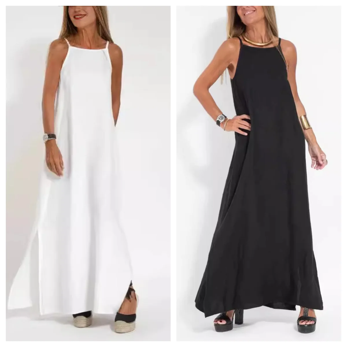 Summer Sexy Women Backless Sleeveless Slip Long Dresses Lady Elegant Loose Chic Maxi Dress Female Street Maxi Vetsidos