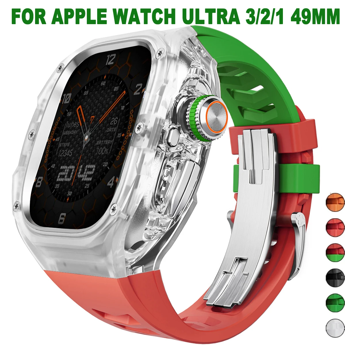 

Luxury Modification Kit For Apple Watch Ultra 3 2 49mm Mod Kit Transparent Case Silicone Band FKM Strap iWatch Series Ultra 49mm