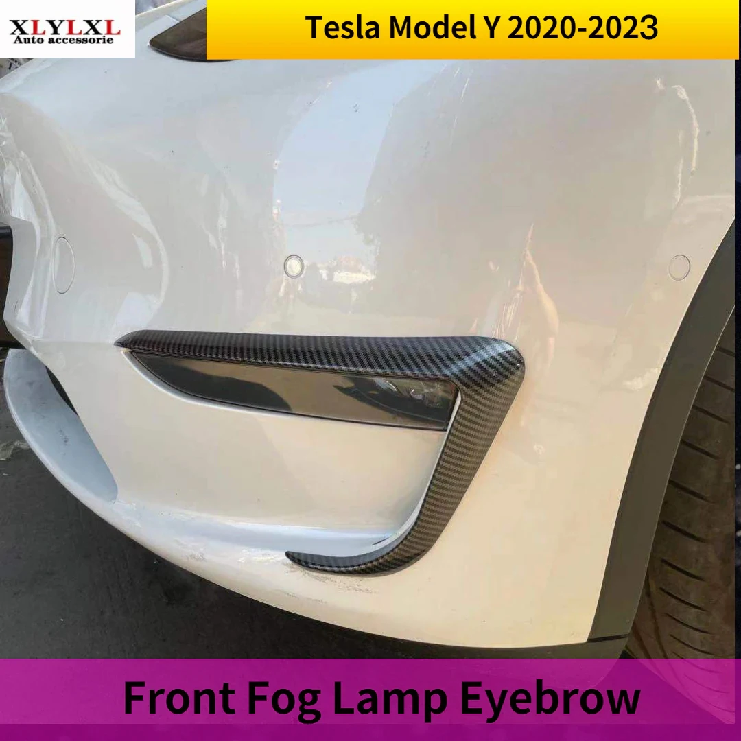 Front Fog Lamp Eyebrow decorate For Tesla Model Y modification automobile repacking Matte black Carbon fiber Pearl White