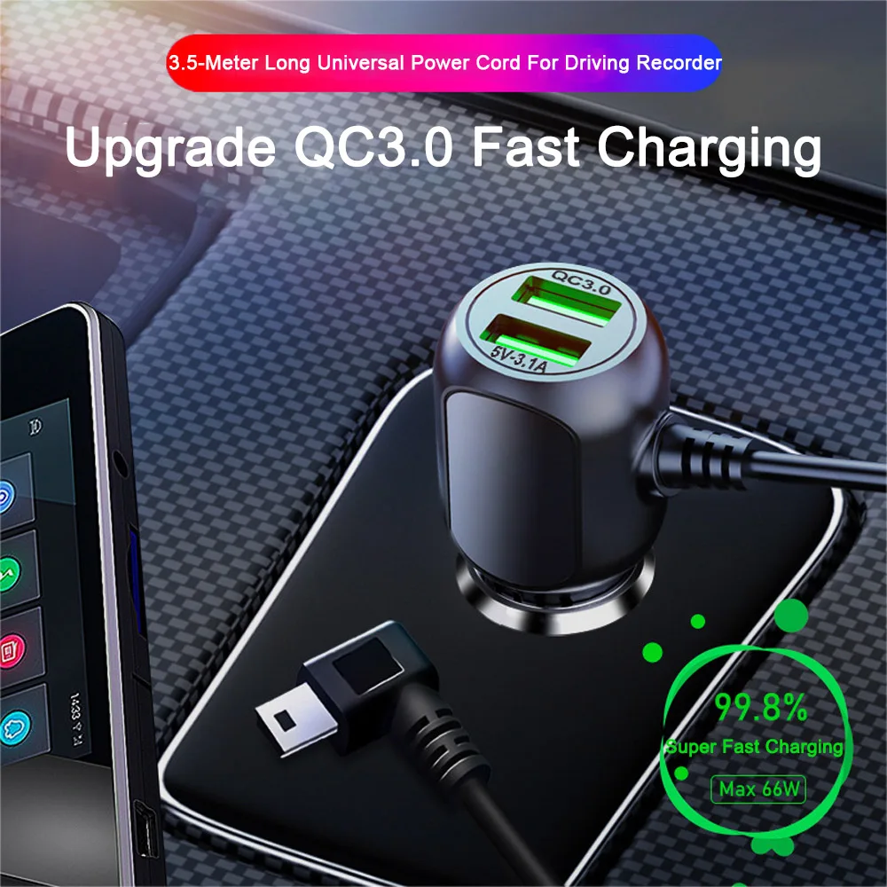

USB Car Charger Cigarette Lighter QC3.0 Charging Wire Voltage Reduction Line Fast Charging for Driving Recorder Power Cord