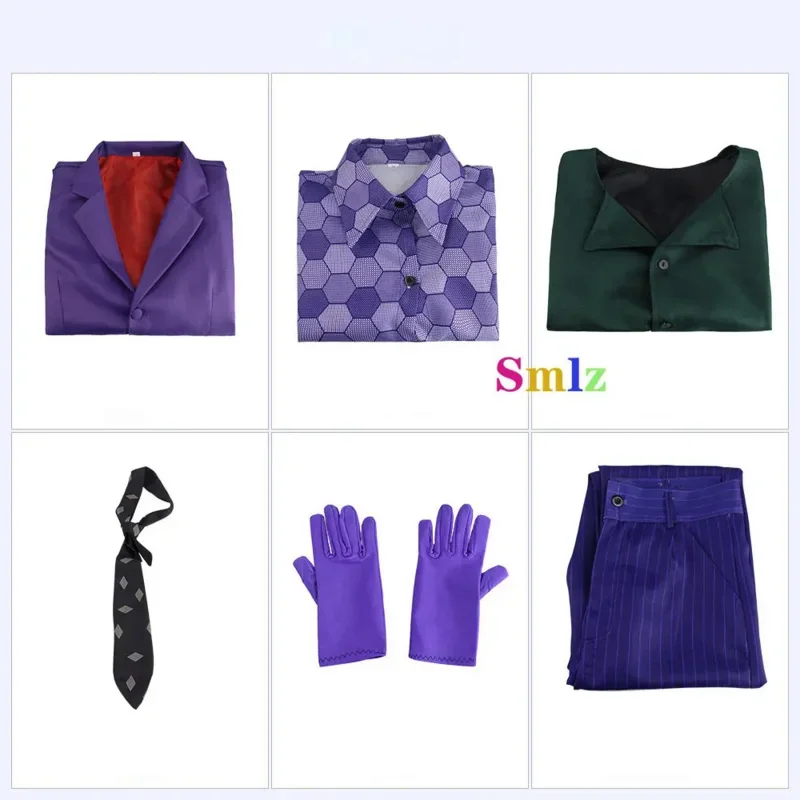 Heath Ledger Cosplay Ensembles complets pour hommes, veste violette imbibée, costume de chevalier du film Joker, pantalons glacés, Halloween, CMM1401