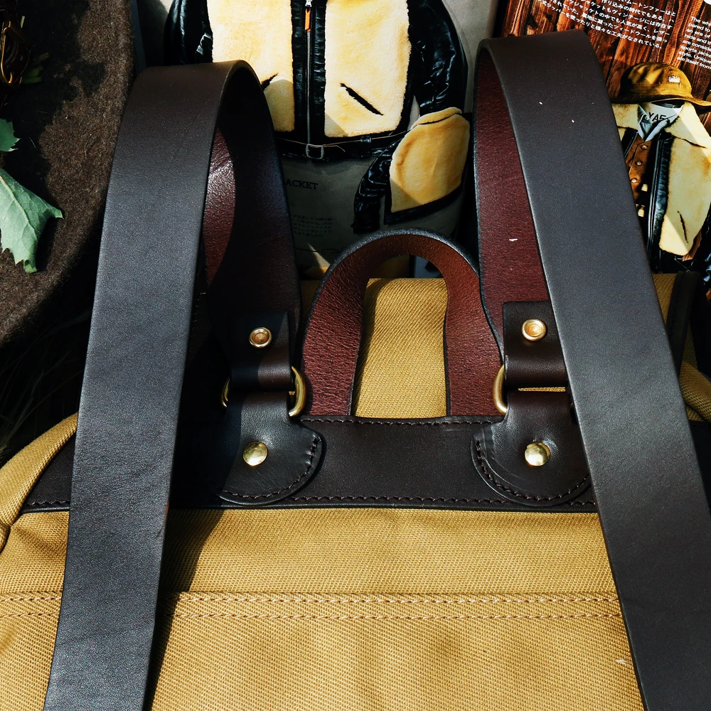 Tailor Brando Imitation American Retro 70262 Backpack 34*39*11cm Canvas & Cowhide Shoulder Strap YKK Pure Copper Zipper