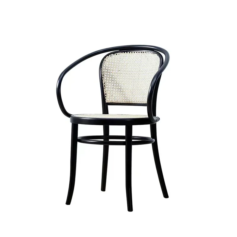 Nordic solid wood rattan armrest leisure chair, hotel homestay study chair, solid wood dining chair negotiation