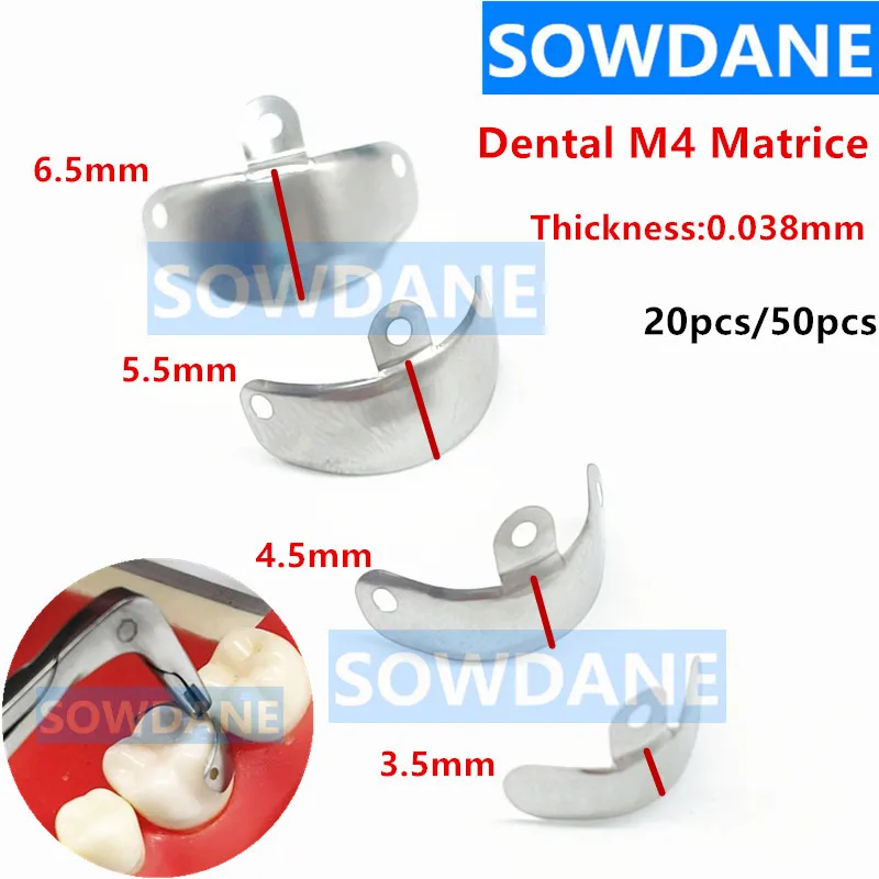 

20/50 шт., стоматологическая матрица M4, секционные контурные металлические матрицы, матрица для замены зубов, стоматологический инструмент, стоматологический материал