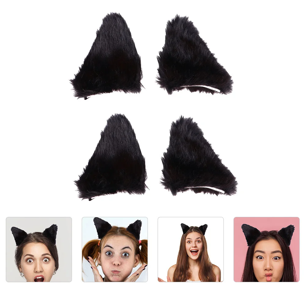 

2 Pairs Cat Ears Hairpin Plush Animal Clip Party Clamp Halloween Barrette Eye-catching Lovely Flannel