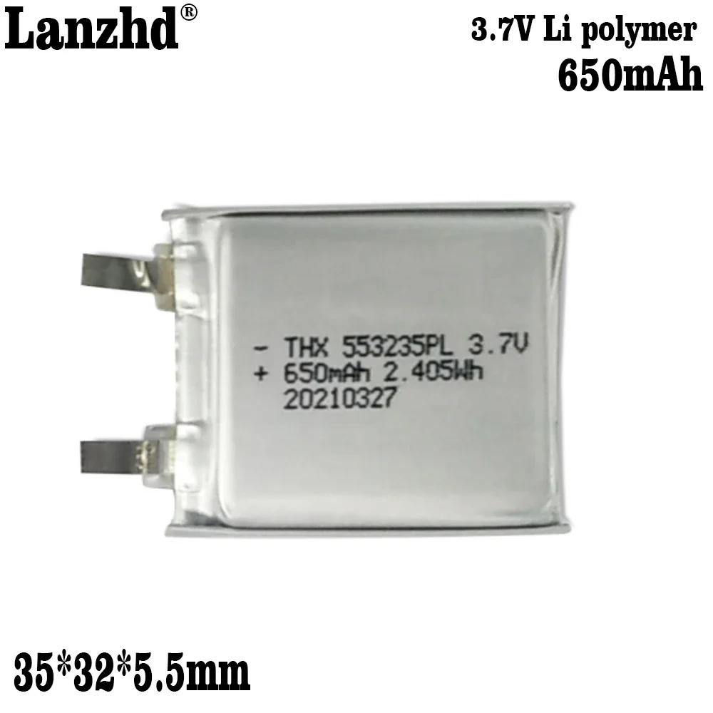 1-10 ชิ้น 3.85 โวลต์ Li - Po แบตเตอรี่โพลิเมอร์ 553233   แบตเตอรี่ลิเธียมแพ็คนุ่ม 650mAh สําหรับปลั๊กลําโพงการ์ด TWS ถังชาร์จแบตเตอรี่ MP3