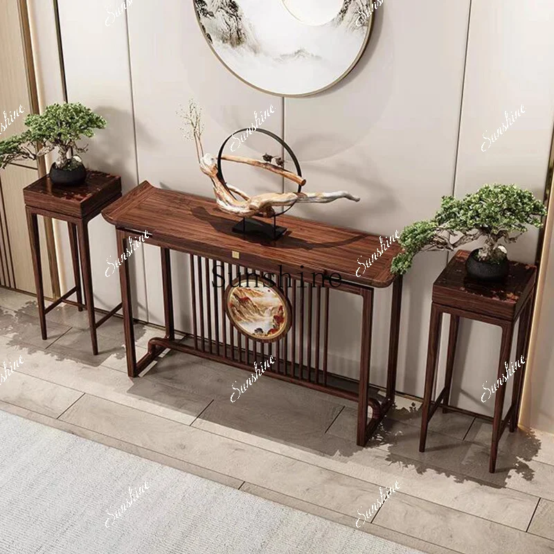 New Chinese-style solid wood entrance table, flower stand, corridor, door hall, long table for the hotel FT