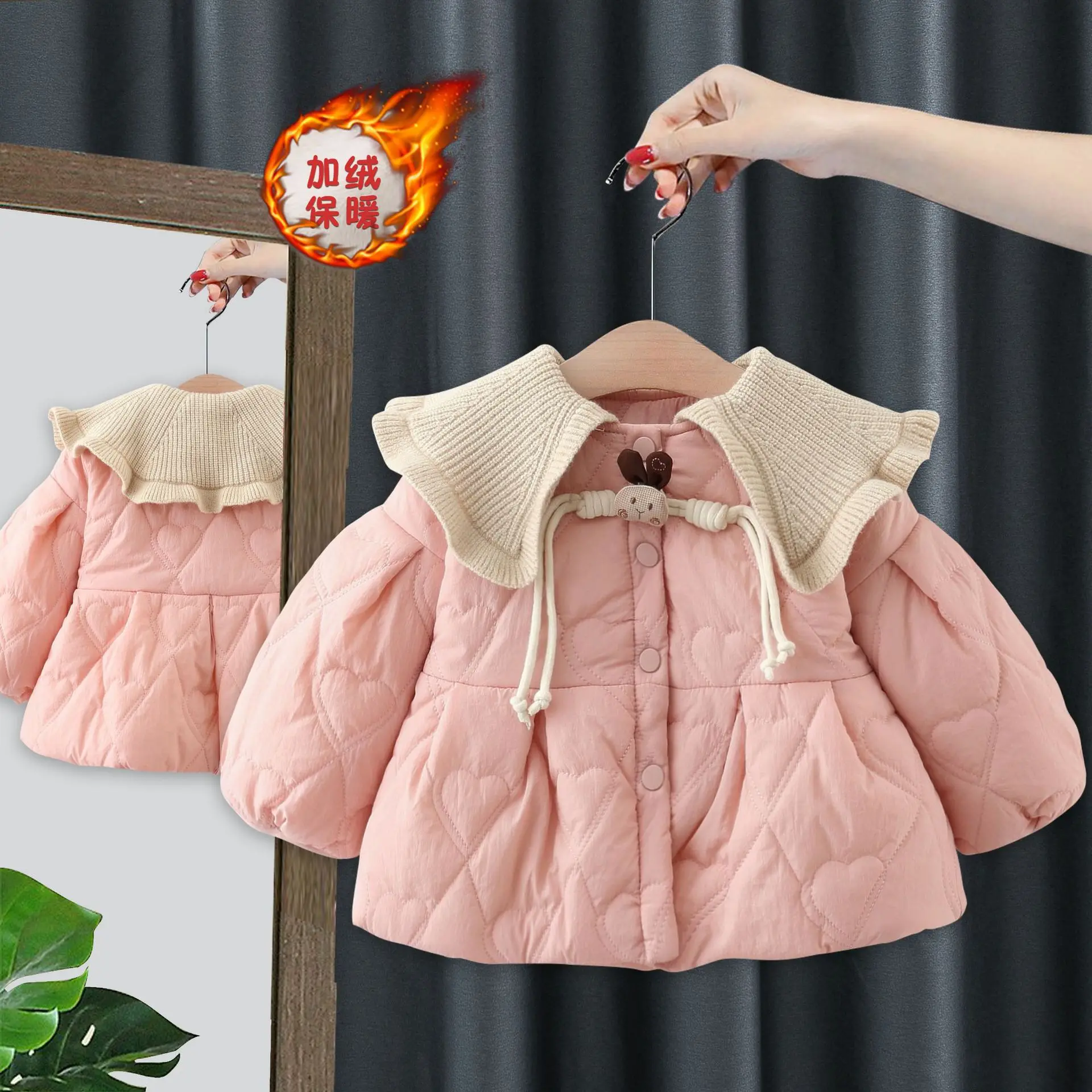 new delivery winter warm coat cotton-padded jacket baby clothes girls fashion solid cartoon clothing 0-4year  80-120 pink blue