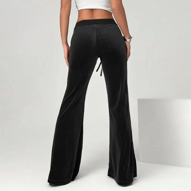 Women's Simple Temperament Velvet Casual Pants Autumn and Winter Drawstring Show Legs Slim Commuting Wide Leg Pants