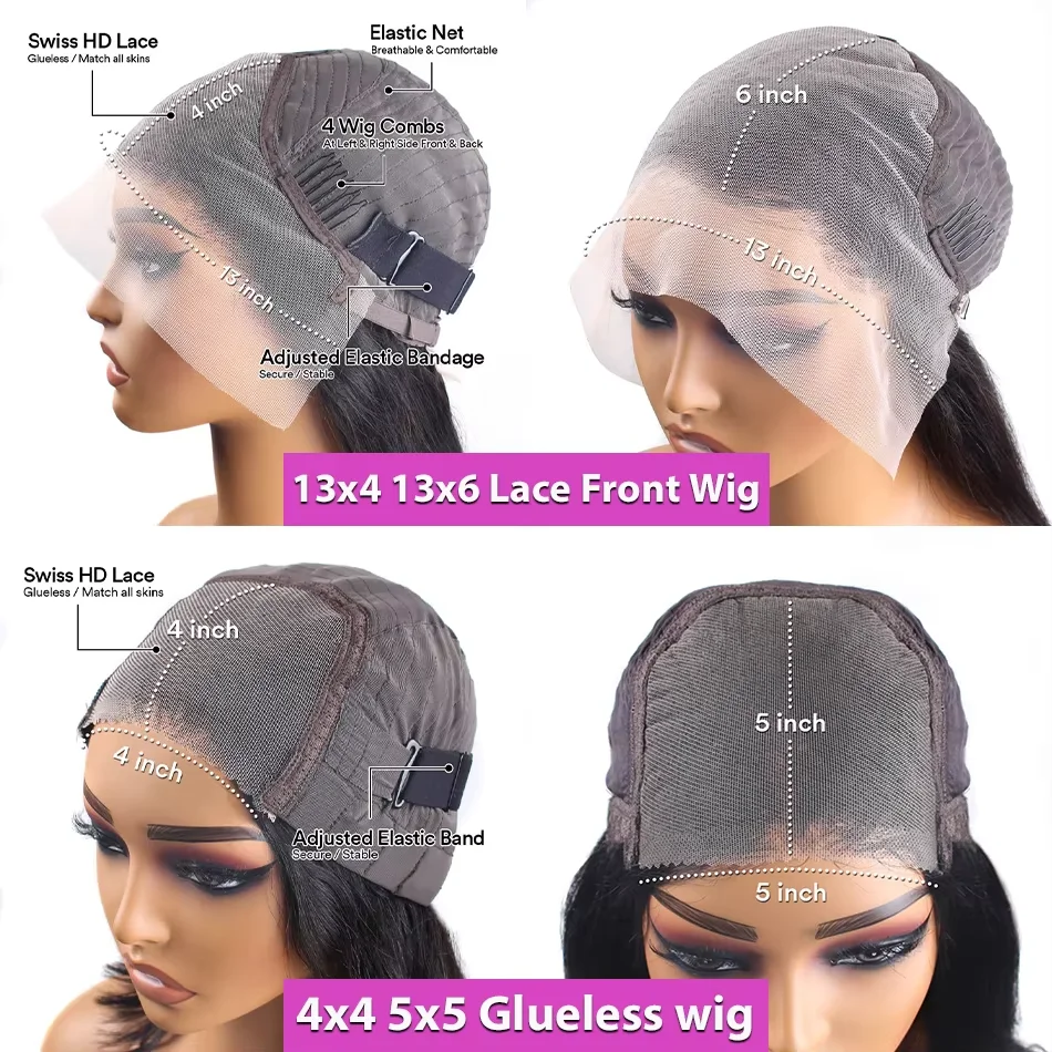 วิกผมตรงแบบไม่ต้องใช้กาว ผมแท้ 100%  แบบปิด 4x4 5x5 พร้อมสวมใส่  แบบลูกไม้ HD 13x4 13x6 วิกผมสีดำ 40 นิ้ว ผมบราซิล