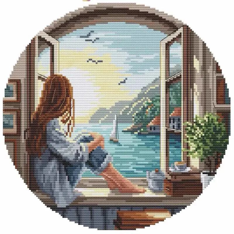 

Окно девушка приморский 18CT 16CT 14CT без печати высшего качества наборы для вышивки крестом вышивка искусство DIY рукоделие ручной работы домашний декор