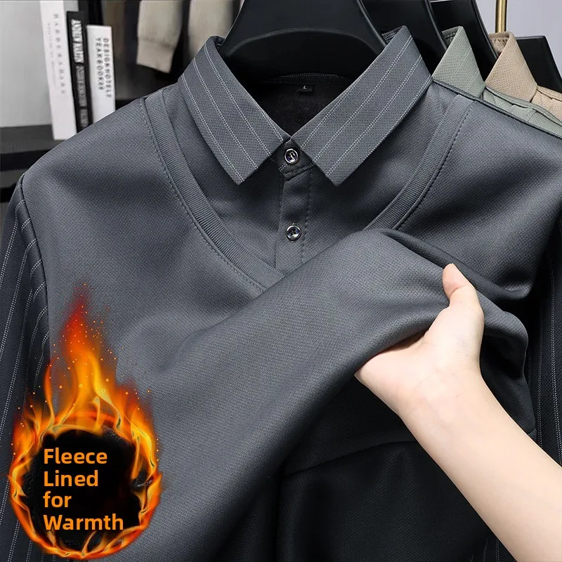 

Thiened Fce Warm Knitted irt Collar Long Sve Men's T-irt Sweater for Middle-Aged And ly Autumn Winter Clothing