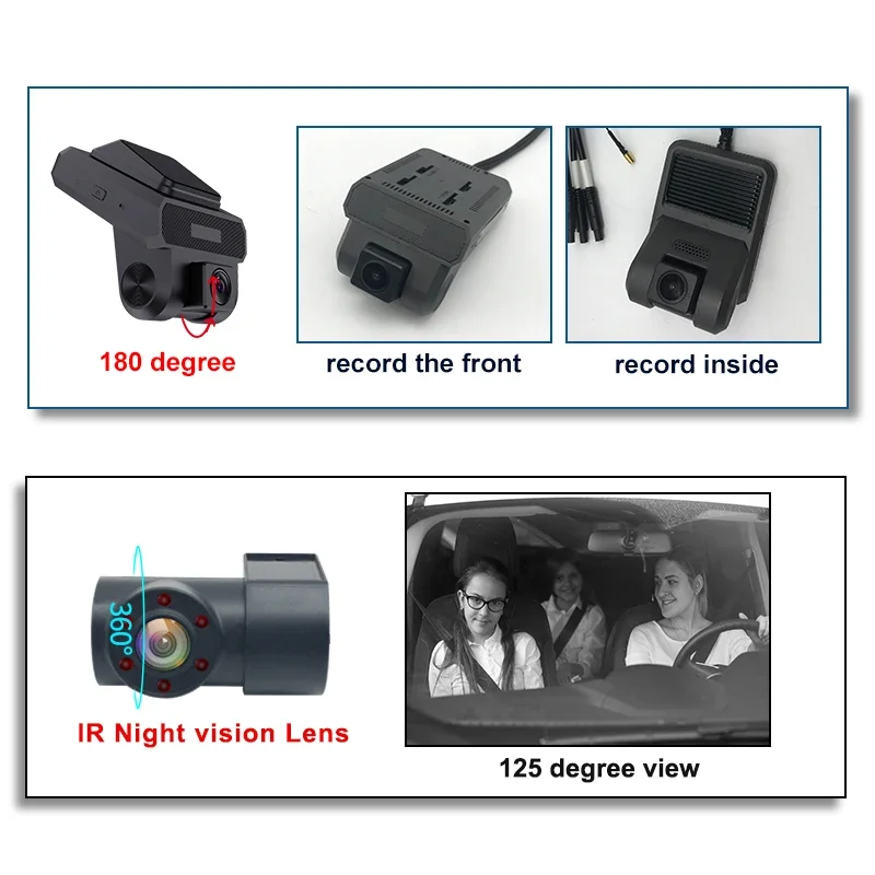 HD 4G Three Cameras Car Dashcam with Wifi GPS DMS ADAS Function