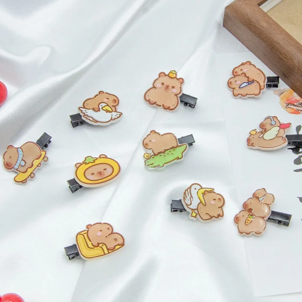 Épingle à cheveux Capybara en acrylique drôle, pince à bec de canard de dessin animé mignon, style coréen, barrettes animales douces, voyage, lumière