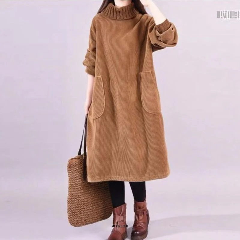 Large Size Women Dress Winter Dress Women Lady Vestidos Long Sleeve Warm Long Dress