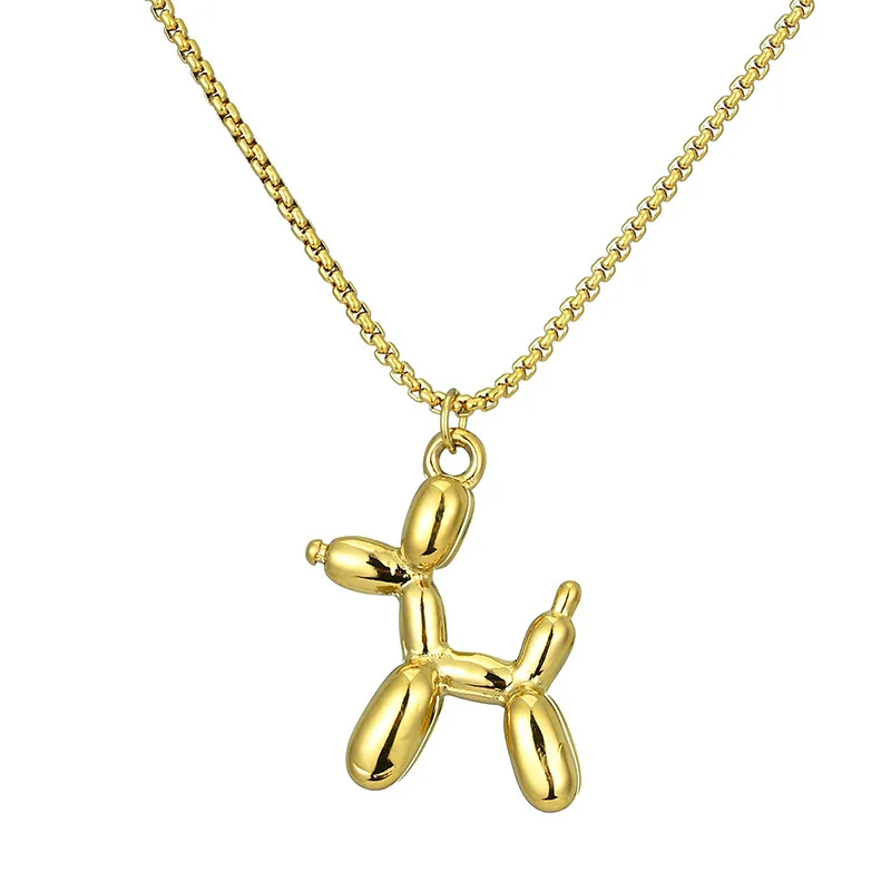 Balloon Dog Pendant Necklace For Women Teens 14k Gold Plated Stainless Steel Funny Cute 3d Puppy Choker Souvenir Jewelry Gifts