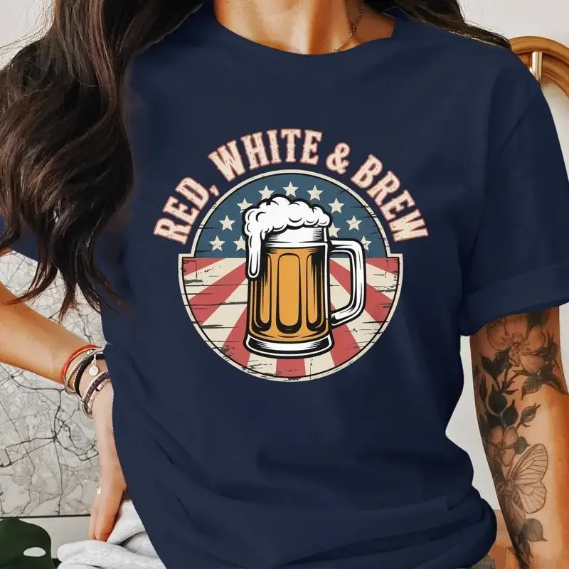 17 Red White and Brew T Shirt Patriotic Beer Lover 4th of July Navy