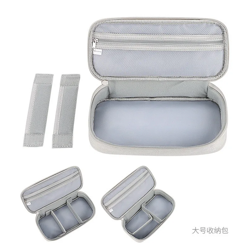 Electronics Travel Organizer Bag with Cable Management Compartments - Light Gray Tech Case with Zippered Pocket