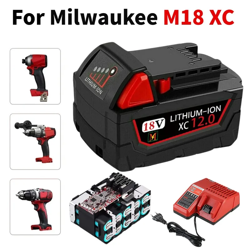 

18V 12Ah Replacement Battery for Milwaukee M18 M18B6 XC Li-Ion 48-11-1860 48-11-1852 48-11-1850 48-11-1840 Cordless Power Tools