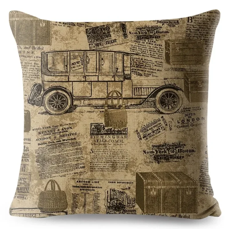 Vintage Style Pillow Case Decor Old English Newspaper Printed Cushion Cover Polyester Pillowcase for Sofa Home Car 45*45cm