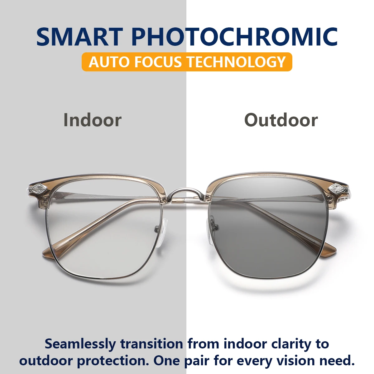 1 Pair of Men's Full-Frame Metal Photochromic Glasses, Stylish, Understated, Simple, Practical, and Fashionable Men's Glasses, Suitable for Outdoor Driving, Commuting, Travel, and Daily Wear