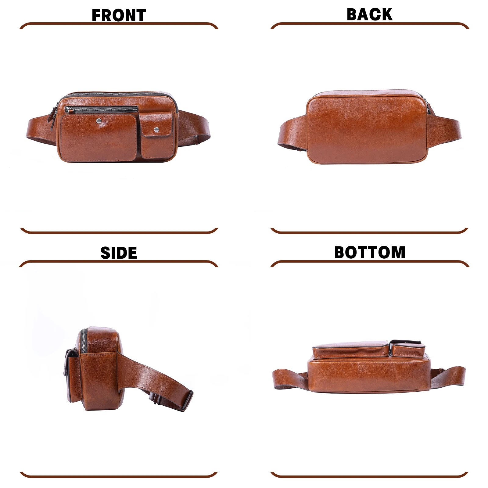 Vintage-Hüfttasche aus hochwertigem Rindsleder, lässige Schultertasche für Herren, multifunktionale Motorrad-Brusttasche aus echtem Leder – Detail 10
