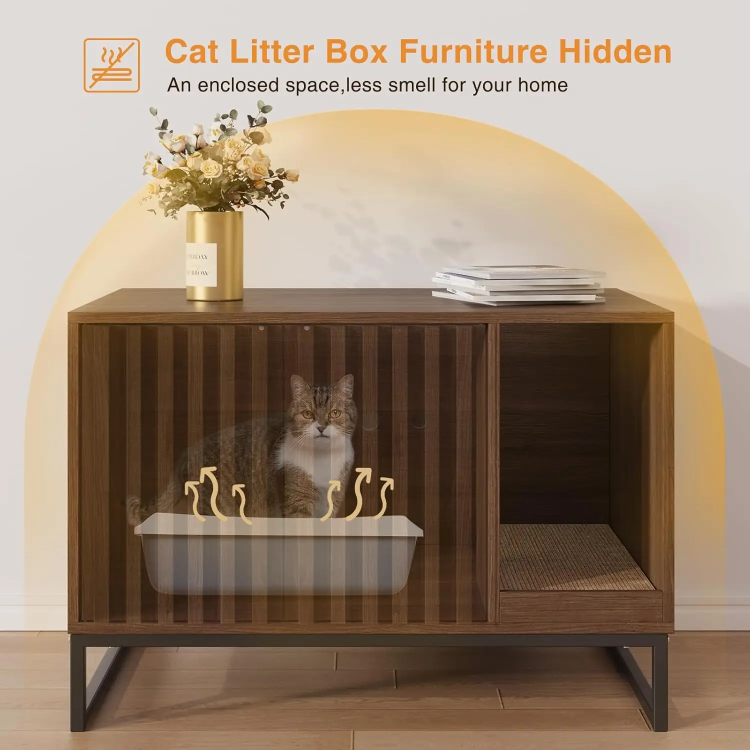 Cat Litter Box Enclosure Modern Hidden Furniture Pet Kanel Indoor Washroom House End Table Entryway Bench Livingroom Wood