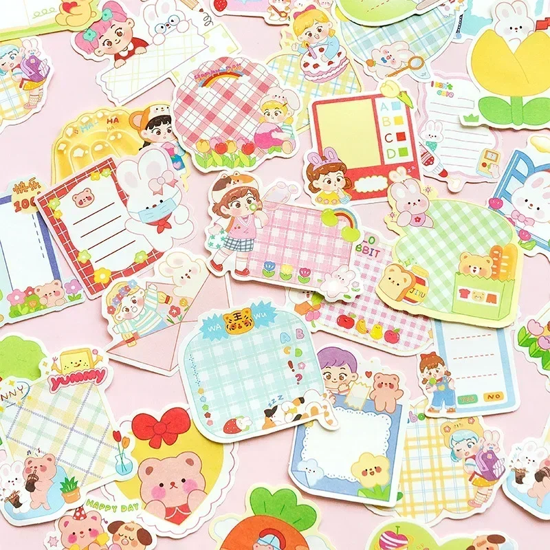 

100 Sheets Cute Cartoon Girl Handbook Material Note Paper Colorful Grid Special Shape Convenient Memo Paper Non-sticky 4 Styles