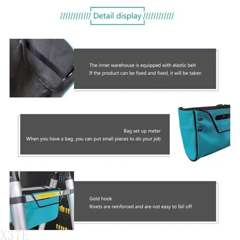 

X37E Handy Storage Bag Lightweight Sturdy Tools Ladder Bag for Home Auto Repair