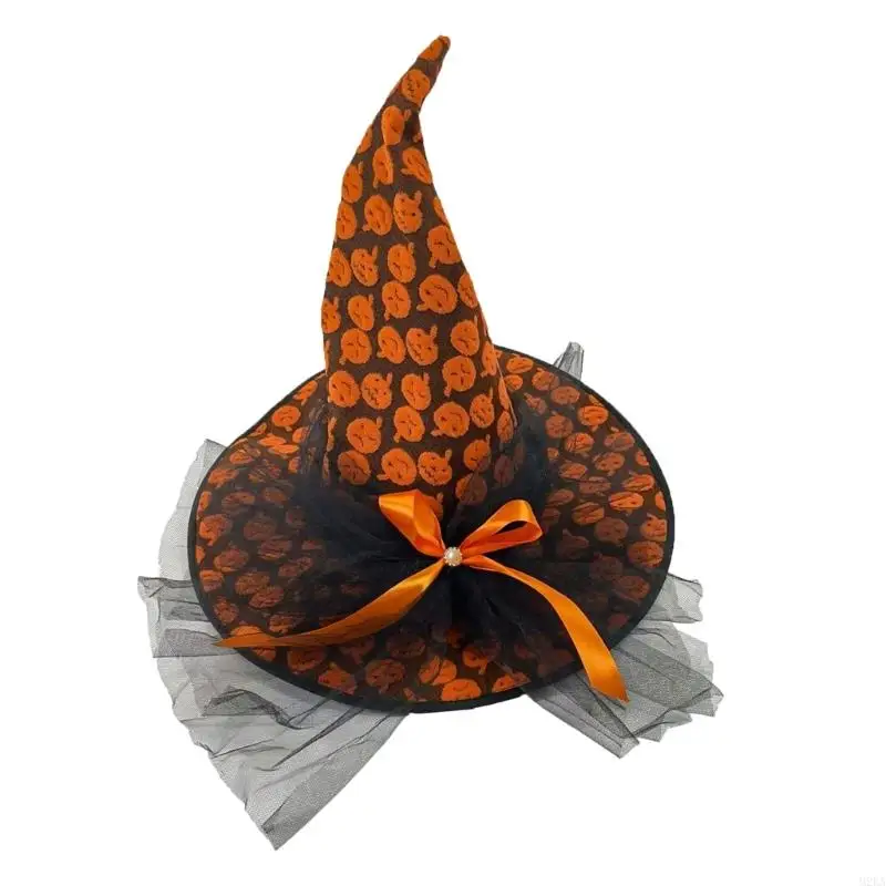 2025 New Eye Catching Witch Hat With Mesh Panel Halloween Party Wear Practical Fabric Cosplay Props Costume Accessory