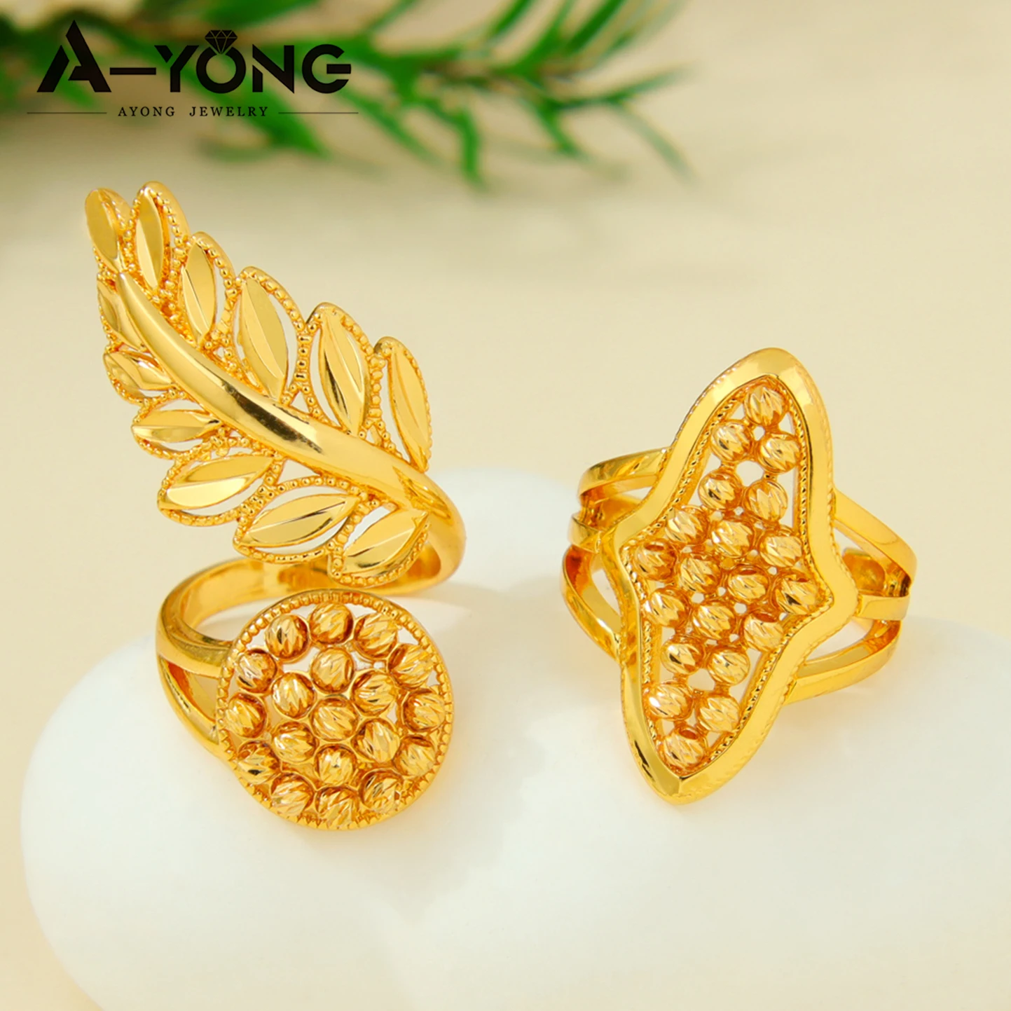 Arabische Mode Unregelmäßige Perlenringe 24k Vergoldet Nigeria Braut Hochzeitsring Dubai Damen Arabesque Vintage Schmuck Geschenke – Detail 2