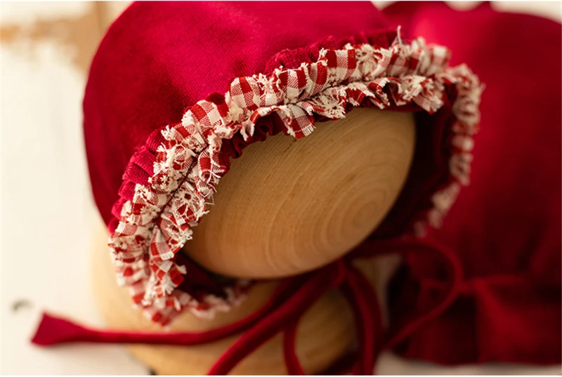 Newborn Baby Girls Photography Props Red Velvet Outfits Christmas Dress Hat Posing Pillow 3pcs Set Studio Shooting Photo Props