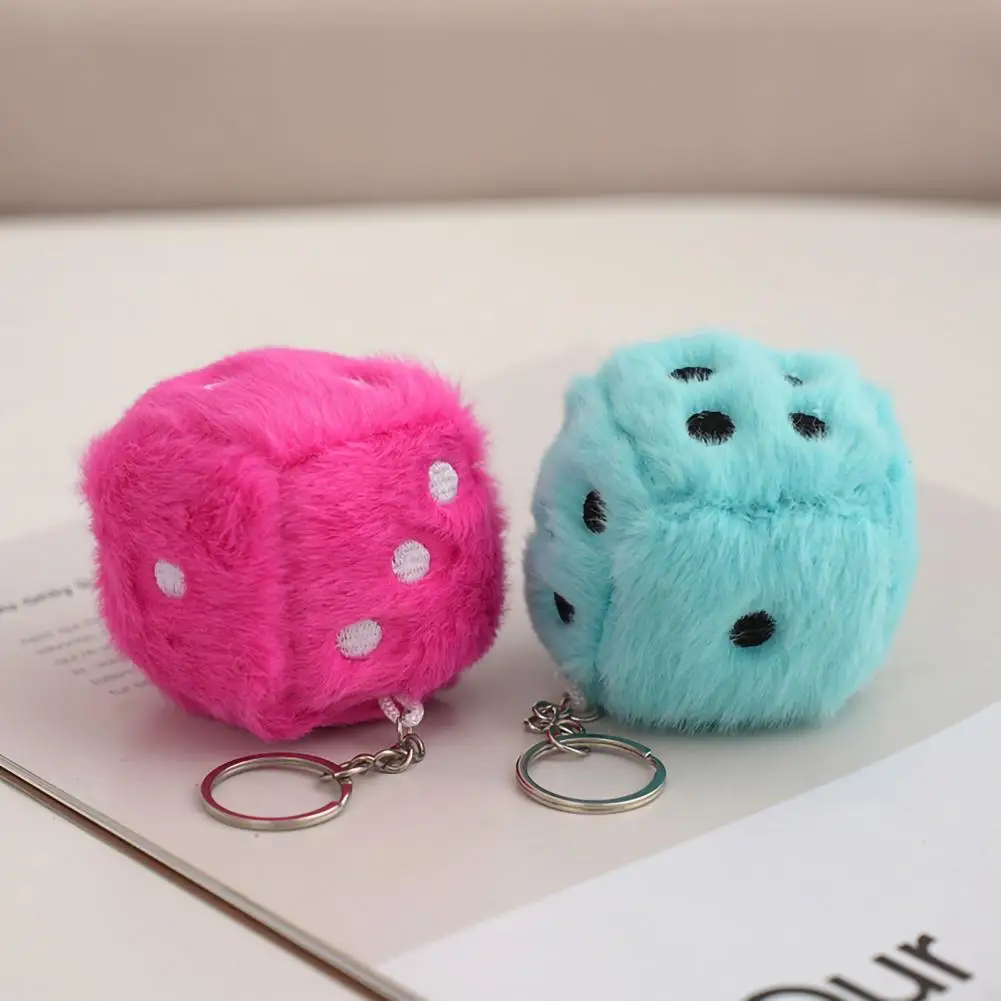 Dice Plush Toy with Key Ring Fluffy Colorful Dot Dice Plushies Ornament Stuffed Dice Pendant Handbag Decor Creative Gift